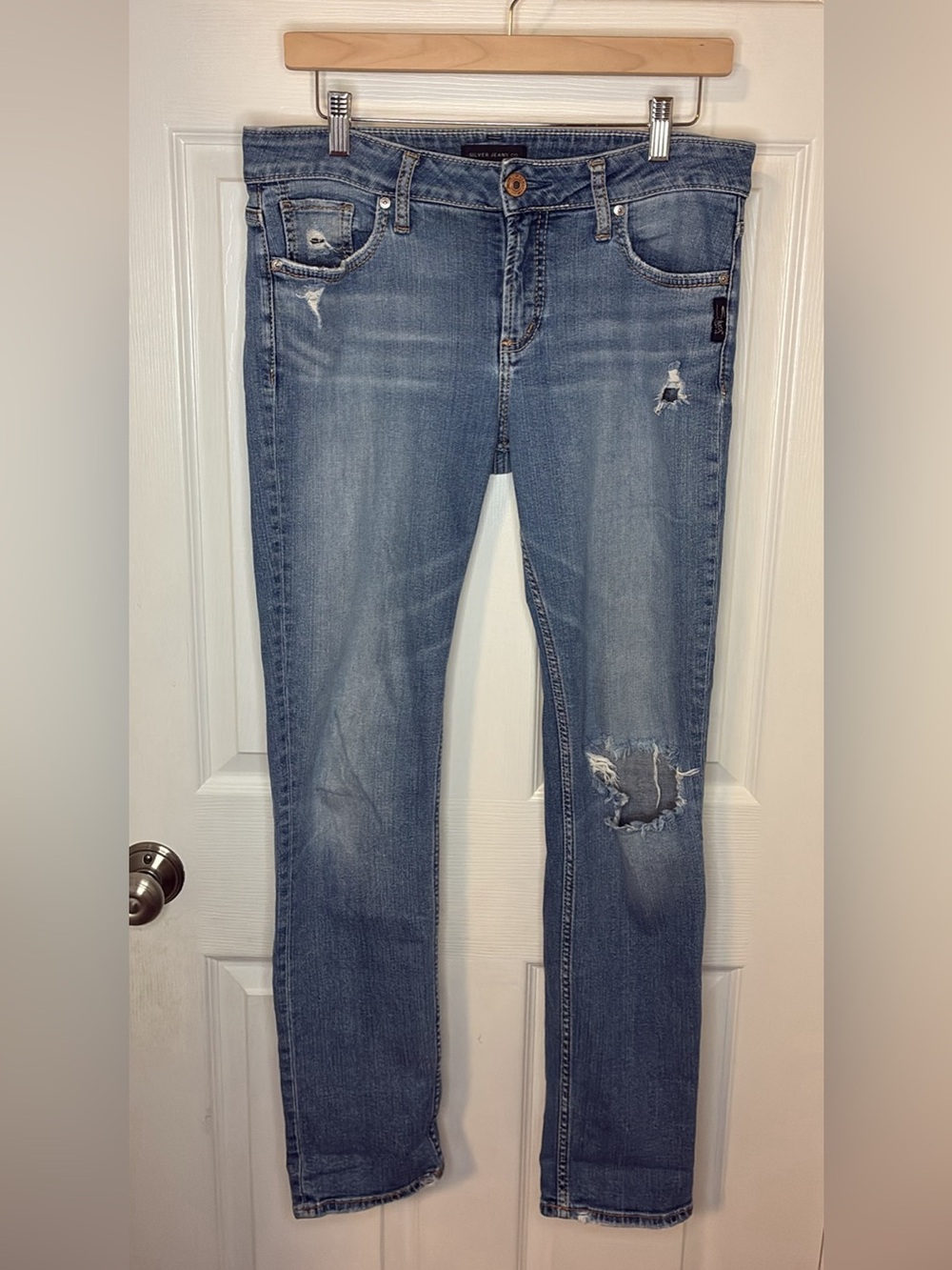 Silver Jeans Light Blue Ripped Skinny Jeans